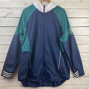 Vintage Men's Adidas Windbreaker Size XL Long Sleeve Hood Pockets Full Zip